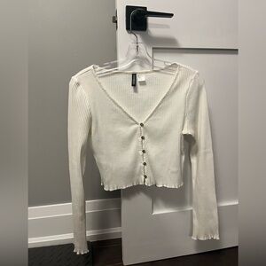 H&M Cream Ribbed Button-Down Top